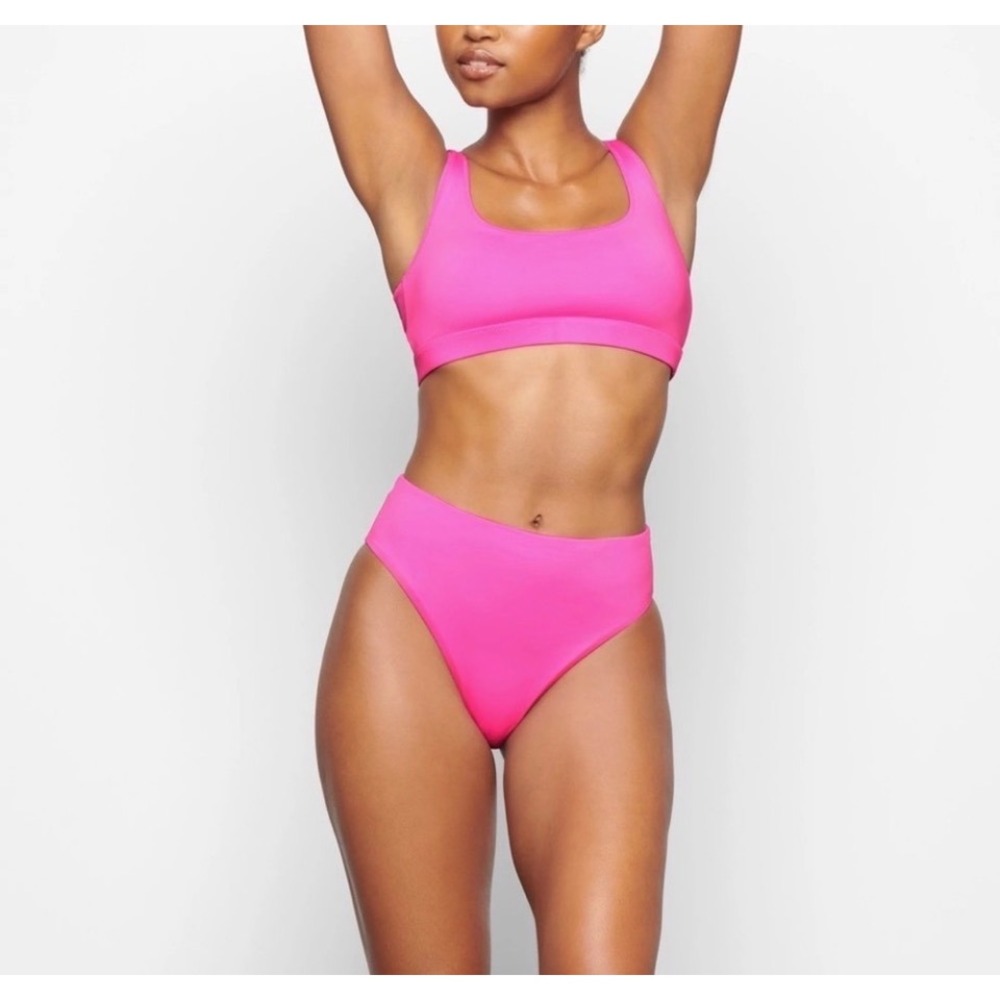 NEW SKIMS Recycled Swim Mid Waist Bottom Taffy Pink Neon Womens Large Largw